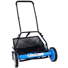 16-Inch 5-Blade Push Reel Lawn Mower with Grass Catcher, 4 WHEELS BLUE COLOR