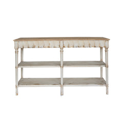 63x19.5x35.5" Three-Tiered Wooden Console Table with Distressed White and Beige Finish
