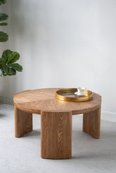D32x16.5" CRound Coffee Table with Curved Legs and Brown Ash Veneer Finish