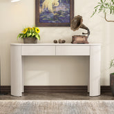TREXM Entryway Table with Fluted Design, Modern Console Table with Storage, Oval Top and 2 Drawers for Entryway and Living Room (Champagne White)