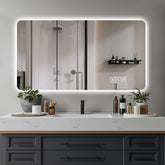 Wall mounted LED lighting mirror/bathroom mirror/full-length mirror/makeup mirror, three color lighting+dimming+IP44 waterproof+anti fog+touch switch 24 × 48 inches