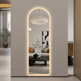 65" x 21" LED Full Length Wall Mirror, Symmetrical Arch Design with Frosted Glass Border, Dimmable 3 Color Temperature Lighting, Copper-Free Silver Glass, Hardwired or Plug-In