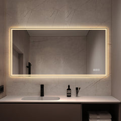 48 in. x 24 in. LED Bathroom Vanity Wall Mirror with Straight-Edge Design, Frosted Glass Finish, Anti-Fog, Dimmable 3 Color Lighting, Copper-Free Silver Glass