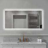 48 in. x 24 in. LED Bathroom Vanity Wall Mirror with Straight-Edge Design, Frosted Glass Finish, Anti-Fog, Dimmable 3 Color Lighting, Copper-Free Silver Glass