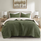 3 Pieces King/Cal King Waffle Knit Chenille Comforter Set,Olive