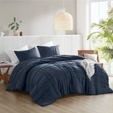 3-Piece Cal King Soft Washed Pleated Comforter Set