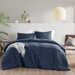 3-Piece Cal King Soft Washed Pleated Comforter Set