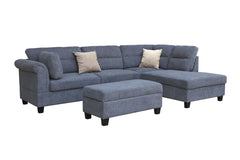 Domenico 100"W Gray Fabric Sectional Sofa with Right Facing Chaise, Storage Ottoman, and 2 Accent Pillows