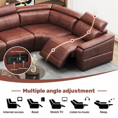 Power Recliner Sofa Set, Reclining Sectional Sofa with Adjustable Headrest & Power Recline, Breathable Leather with Storage Console & USB Ports, Easy Assembly Living Room Furniture Sets