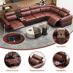 Power Recliner Sofa Set, Reclining Sectional Sofa with Adjustable Headrest & Power Recline, Breathable Leather with Storage Console & USB Ports, Easy Assembly Living Room Furniture Sets