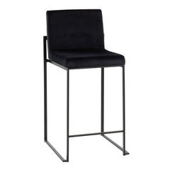 Fuji Contemporary High Back Counter Stool in Black Steel and Black Velvet by LumiSource - Set of 2