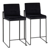 Fuji Contemporary High Back Counter Stool in Black Steel and Black Velvet by LumiSource - Set of 2