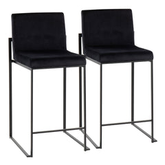 Fuji Contemporary High Back Counter Stool in Black Steel and Black Velvet by LumiSource - Set of 2