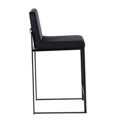Fuji Contemporary High Back Counter Stool in Black Steel and Black Velvet by LumiSource - Set of 2