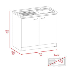 Napoles Utility Sink with Cabinet One Shelf, Double Door Cabinet -Smokey Oak / Light Gray