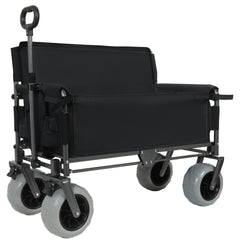Folding Wagon with Bench Seat & 500 lbs Capacity-3-in-1 Collapsible Utility Cart with All-Terrain Beach Tires for Camping, Beach, Groceries, Outdoor, Black