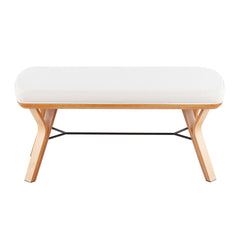 Folia Mid-Century Modern Bench in Natural Wood and Cream Fabric by LumiSource