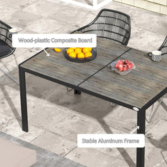 Outsunny Outdoor Dining Table for 6 People, Aluminum Rectangular Patio Table with Faux Wood Tabletop for Backyard, Lawn, Balcony, Poolside, 55" x 35.5", Gray
