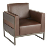 Drift Industrial Lounge Chair in Antique Metal with Brown Faux Leather and Espresso Wood by LumiSource