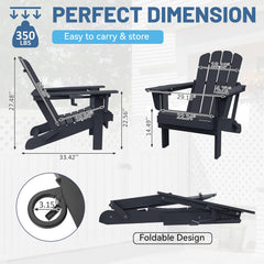 Adirondack Chair, Plastic Adirondack Chairs, HDPE Adirondack Chair, Folding Adirondack Chairs,Outdoor Chairs with Cup Holder for Lawn Patio Deck Fire Pit -Black