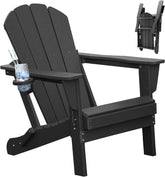Adirondack Chair, Plastic Adirondack Chairs, HDPE Adirondack Chair, Folding Adirondack Chairs,Outdoor Chairs with Cup Holder for Lawn Patio Deck Fire Pit -Black
