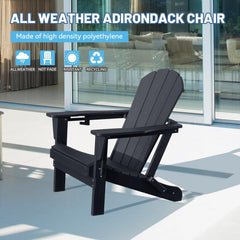 Adirondack Chair, Plastic Adirondack Chairs, HDPE Adirondack Chair, Folding Adirondack Chairs,Outdoor Chairs with Cup Holder for Lawn Patio Deck Fire Pit -Black