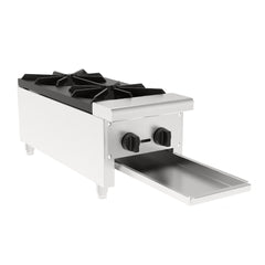 Commercial Gas Stove with 2 Burners, Propane and Natural Gas Countertop Cooking Stove Range, Stainless Steel Gas Hot Plate, Commercial Cooking Equipment for Restaurant, 56,000 BTU