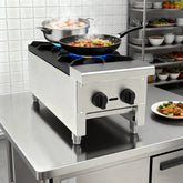 Commercial Gas Stove with 2 Burners, Propane and Natural Gas Countertop Cooking Stove Range, Stainless Steel Gas Hot Plate, Commercial Cooking Equipment for Restaurant, 56,000 BTU