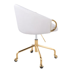 Claire Contemporary/Glam Task Chair in Gold Metal and White Faux Leather by LumiSource