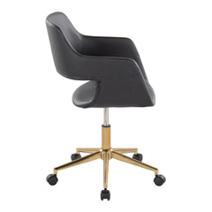 Margarite Contemporary Task Chair in Gold Metal and Black Faux Leather by LumiSource
