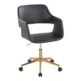 Margarite Contemporary Task Chair in Gold Metal and Black Faux Leather by LumiSource