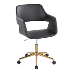 Margarite Contemporary Task Chair in Gold Metal and Black Faux Leather by LumiSource