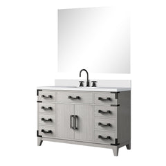 White Oak Single Bath Vanity 48 in. W x 22 in. D, White Quartz Top, Faucet Set, and 46 in. Mirror