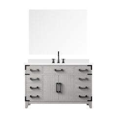 White Oak Single Bath Vanity 48 in. W x 22 in. D, White Quartz Top, Faucet Set, and 46 in. Mirror