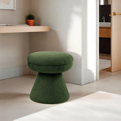 Green Finish Contemporary 1pc Round Top Accent Stool Teddy Fabric Pedestal Base Mushroom Shape Design Primary Living Room