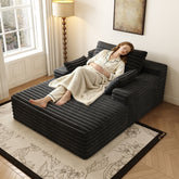 63"*47"odern Sofa bed lounger for moviebonus room,No Assembly Required,Black(Plush Corduroy Fabric)