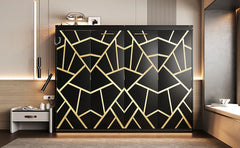 Queen-Size Modern Side-Folding Murphy Bed with Trendy Printed Pattern, LED Under-Bed Lighting & Built-In USB Outlet – Space-Saving Design-Black