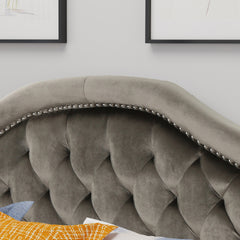 Tufted Upholstered Headboard Queen Size, Solid Wood Head Board with Durable Metal Legs, Adjustable Height Queen headboard with Nailhead Trim in Bedroom