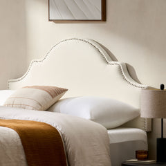 Upholstered Headboard Queen Size, Solid Wood Head Board with Durable Metal Legs, Adjustable Height Queen headboard with Nailhead Trim in Bedroom