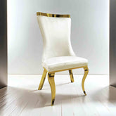 White Finish Glam Style 2pc Side Chair Gold Legs Leather Upholstery Dining Room