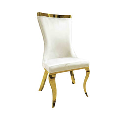 White Finish Glam Style 2pc Side Chair Gold Legs Leather Upholstery Dining Room