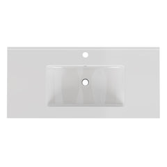 36-Inch White Ceramic Bathroom Sink, Fits 36-Inch Vanity,Pre-Drilled Faucet Hole,Modern Minimalist Design,Durable & Easy to Clean