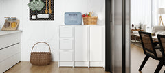 36" Freestanding Bathroom Storage Cabinet, Soft Close Doors and Drawers , Glossy White, Plywood, KD-Packing, 12" x3 Combination (Suitable For Bathroom, Kitchen, Study Room, Bedroom, Etc)