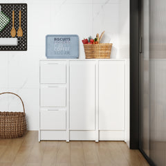 36" Freestanding Bathroom Storage Cabinet, Soft Close Doors and Drawers , Glossy White, Plywood, KD-Packing, 12" x3 Combination (Suitable For Bathroom, Kitchen, Study Room, Bedroom, Etc)