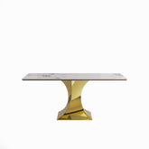71" Rectangular Dining Table for 6-8, Modern Kitchen Table with Stylish Gold-Plated Hourglass Base, Large Dining Room Table (White+Gold)-(Only table)