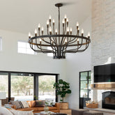Industrial Black Chandelier Rustic Vintage 24-Lights Candle Style Chandeliers Light Fixture Large Retro Black Chandelier for Dining Room, Kitchen Island, Living Room, E12