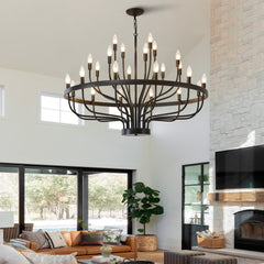 Industrial Black Chandelier Rustic Vintage 24-Lights Candle Style Chandeliers Light Fixture Large Retro Black Chandelier for Dining Room, Kitchen Island, Living Room, E12