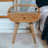 Circular Open Slot Nightstand, 1-Drawer, 1 Open Slot, Nordic Legs, Oak and Brown