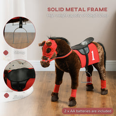 Qaba Ride on Horse for Kids 3-8 Years Old, Toddlers Race Horse with Neighing Sound, Ride on Animal Pony Toy with Saddle & Stirrups, Brown