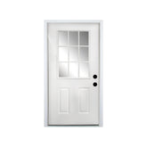 36 x 80 Fiberglass Entry Door with Brickmould, 4-9/16 in. Vinyl Frame,9 Lite Low-E Glass - Primed Front Door for Home's Front Entrance, Left Hand Inswing, White Oak Wooden Grain Knock-Down Door